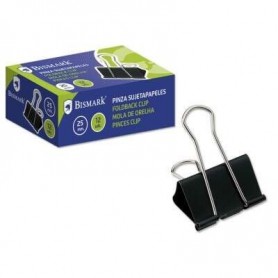 BISMARK PACK DE 12 PINZAS SUJETAPAPELES METALICAS DE 25MM - PALA ABATIBLE - NEGRO