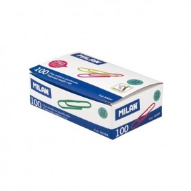 MILAN CAJA DE 100 CLIPS METALICOS PLASTIFICADOS 33MM -ES SURTIDOS