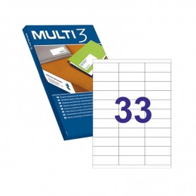 MULTI3 PACK DE 16.500 ETIQUETAS RECTANGULARES 70X25.4MM - 500 HOJAS POR 33 ETIQUETAS - ADHESIVO PERMANENTE - CANTOS RECTOS - BLA