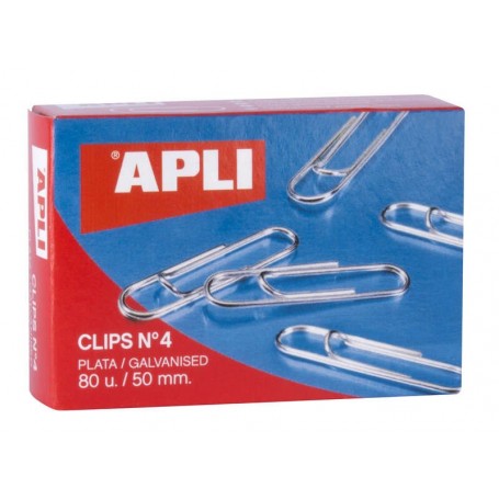 APLI CLIPS ALAMBRE Nº 4 - 50MM - ACABADO GALVANIZADO PLATA - 80 UNIDADES POR CAJA - ORGANIZA TUS DOCUMENTOS