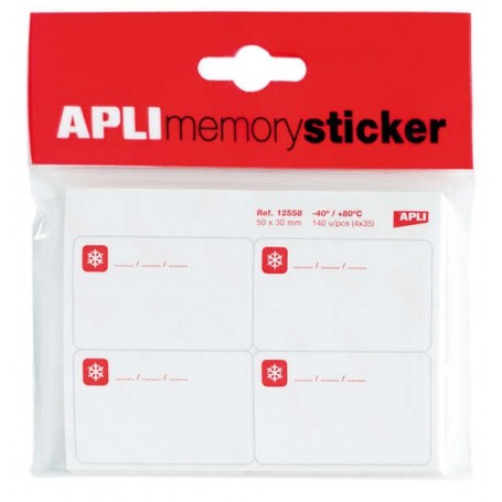 APLI MEMORY STICKER PACK DE 140 ETIQUETAS ESPECIAL PARA CONGELAR 50X30MM - 35 HOJAS X 4 ETIQUETAS - CANTOS ROMOS - ADHESIVO REMO