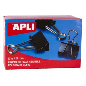 APLI PINZAS ABATIBLES 30X51MM - ACERO TEMPLADO NEGRO - ASAS NIQUEL - 12 UNIDADES - SUJECION HASTA 220 HOJAS