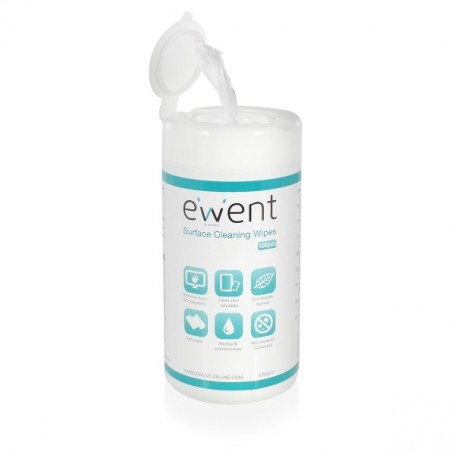 EWENT TOALLITAS DE LIMPIEZA PARA PANTALLAS - ANTIBACTERIANO - ANTIESTATICA - SIN ALCOHOL - BLANCO