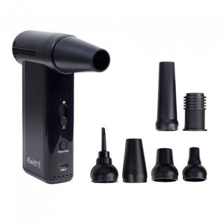 EWENT PISTOLA DE AIRE COMPRIMIDO - ASPIRADOR, BOMBA DE VACIO E INFLADOR - 8 VELOCIDADES -130000 RPM  - BATERIA DE 5000MAH - NEGR
