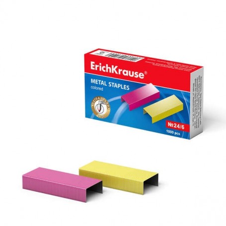 ERICHKRAUSE CAJA DE 1000 GRAPAS DE COLORES 24/6 - ALAMBRE DE ACERO DE ALTA CALIDAD - RESISTENCIA MEJORADA -ES SURTIDOS