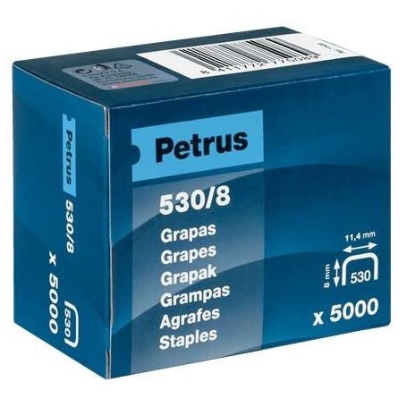 PETRUS CAJA DE 5000 GRAPAS 530/8 COBREADAS PARA CLAVADORA - PATILLA DE 8MM