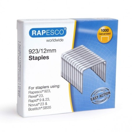 RAPESCO CAJA DE 1000 GRAPAS 923/12 - ALAMBRE REFORZADO GALVANIZADO - PATILLA DE 12MM