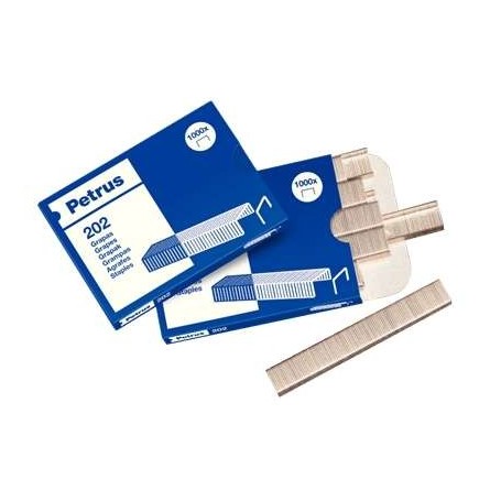 PETRUS CAJA DE 1000 GRAPAS 202 GALVANIZADAS - HASTA 10 HOJAS - PATILLA DE 4MM