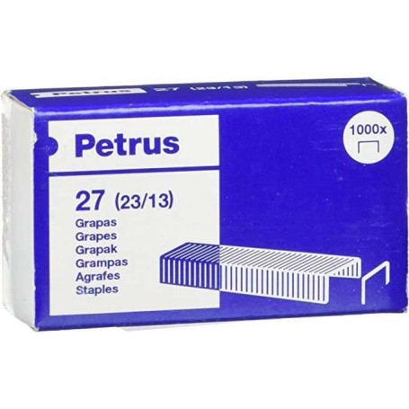 PETRUS CAJA DE 1000 GRAPAS 23/13 COBREADAS - HASTA 100 HOJAS - PATILLA DE 13MM