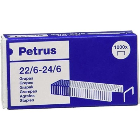 PETRUS GRAPAS 22/6 GALVANIZADAS - HASTA 30 HOJAS - CAJA DE 1000 GRAPAS - PATILLA DE 6MM