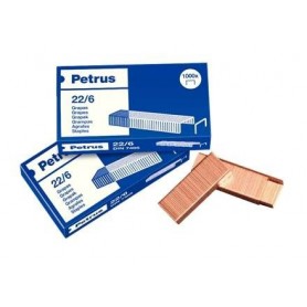 PETRUS PACK DE 4 CAJAS DE 1000 GRAPAS 22/6 COBREADAS - HASTA 30 HOJAS - PATILLA DE 6MM