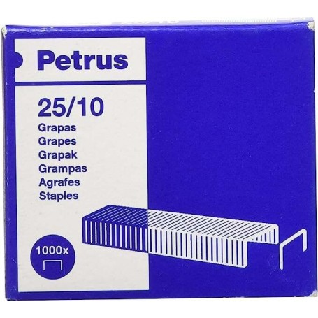 PETRUS CAJA DE 1000 GRAPAS 25/10 GALVANIZADAS - HASTA 60 HOJAS - PATILLA DE 10MM