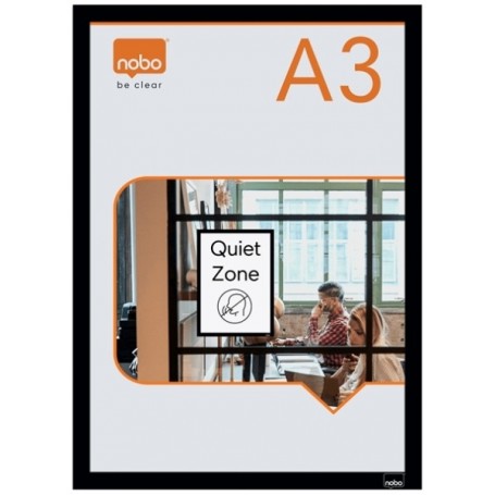 NOBO PACK DE 2 MARCOS AUTOADHESIVOS MAGNETICOS EN FORMATO A3 - COLOCACION EN VERTICAL U HORIZONTAL - MARCO DE COLOR NEGRO