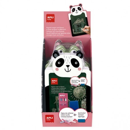 APLI EXPOSITOR DE 9 PACKS DE PIZARRA PARA TIZA CON FORMA DE ANIMAL + CAJA DE 3 TIZAS DE COLORES Y BORRADOR - MEDIDAS 260X155X15M