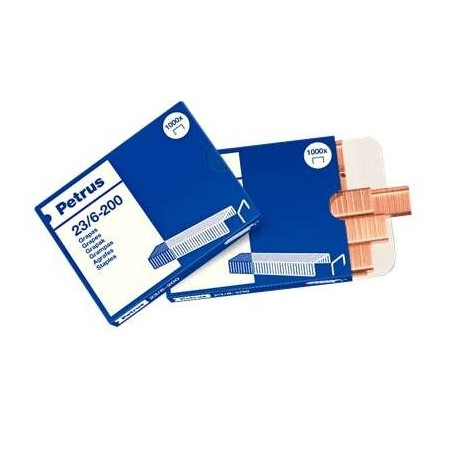 PETRUS GRAPAS 23/6-200 COBREADAS - HASTA 20 HOJAS - CAJA DE 1000 GRAPAS - PATILLA DE 6MM
