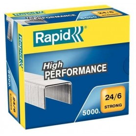 RAPID STRONG CAJA DE 5000 GRAPAS 24/6 - HASTA 30 HOJAS - ALAMBRE REFORZADO GALVANIZADO - PATILLA DE 6MM