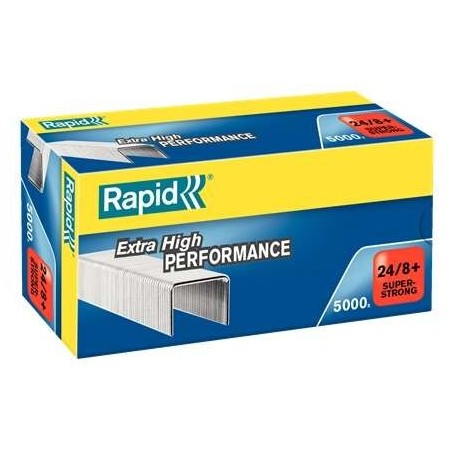 RAPID SUPER STRONG CAJA DE 5000 GRAPAS 24/8+ - HASTA 50 HOJAS - ALAMBRE GALVANIZADO SUPERREFORZADO - PATILLA DE 8,5MM