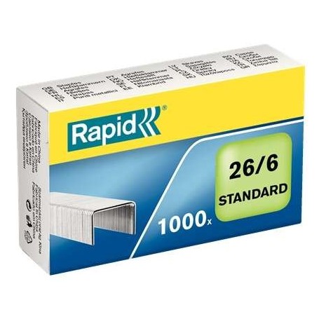 RAPID CONFORT CAJA DE 1000 GRAPAS 26/6 - HASTA 20 HOJAS - ALAMBRE FLEXIBLE GALVANIZADO - PATILLA DE 6MM