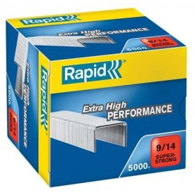 RAPID SUPER STRONG CAJA DE 5000 GRAPAS 9/14 - DE 80 A 110 HOJAS - ALAMBRE GALVANIZADO SUPERREFORZADO - PATILLA DE 14MM