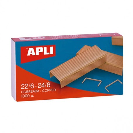 APLI GRAPAS DE COBRE GALVANIZADAS 22/6 - 24/6 - CAPACIDAD DE 30 HOJAS - MATERIAL DURADERO Y RESISTENTE - EXTREMOS AFILADOS PARA 