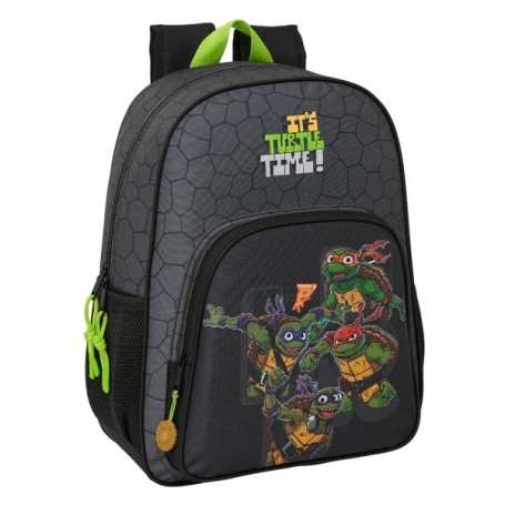 SAFTA TORTUGAS NINJA MOCHILA INFANTIL - ADAPTABLE A CARRO - ASA DE MANO - BOLSILLOS LATERALES - 33X42X14CM - NEGRO