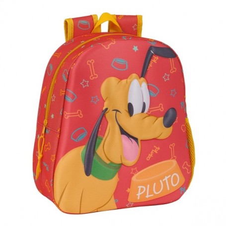 SAFTA PLUTO MOCHILA 3D DE 8.64L - PORTABOTELLAS - TARJETA DE IDENTIFICACION PERSONAL - HOMBRERAS ACOLCHADAS - 27X33X10CM - ROJO