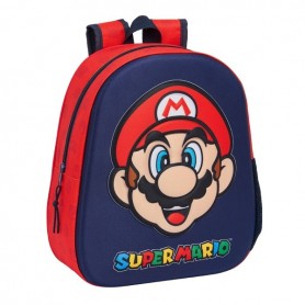 SAFTA SUPER MARIO MOCHILA 3D - ASA DE MANO - PORTABOTELLAS LATERAL - 27X33X10CM - ROJO Y AZUL