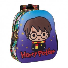 SAFTA HARRY POTTER MOCHILA 3D - ASA DE MANO - PORTABOTELLAS LATERAL - 27X33X10CM - AZUL