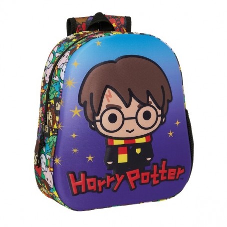SAFTA HARRY POTTER MOCHILA 3D - ASA DE MANO - PORTABOTELLAS LATERAL - 27X33X10CM - AZUL