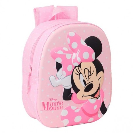 SAFTA MINNIE MOUSE MOCHILA 3D DE 8.64L - PORTABOTELLAS - TARJETA DE IDENTIFICACION PERSONAL - HOMBRERAS ACOLCHADAS - 27X33X10CM 
