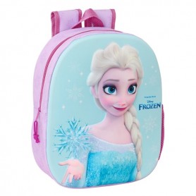 SAFTA FROZEN MOCHILA 3D - ASA DE MANO - PORTABOTELLAS LATERAL - 27X33X10CM - ROSA/AZUL