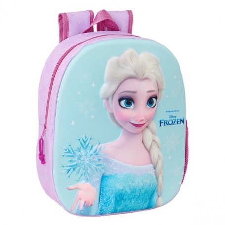 SAFTA FROZEN MOCHILA 3D - ASA DE MANO - PORTABOTELLAS LATERAL - 27X33X10CM - ROSA/AZUL
