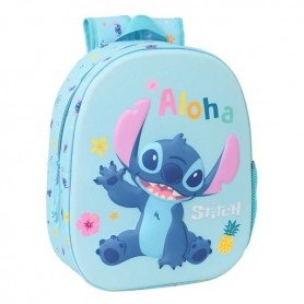 SAFTA STITCH MOCHILA 3D DE 8.64L - PORTABOTELLAS - TARJETA DE IDENTIFICACION PERSONAL - HOMBRERAS ACOLCHADAS - 27X33X10CM - AZUL