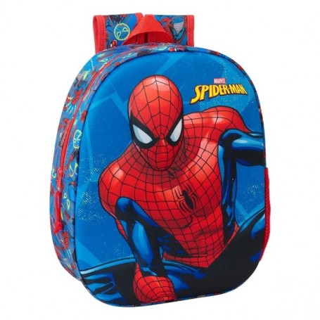 SAFTA SPIDER-MAN MOCHILA 3D DE 8.64L - PORTABOTELLAS - TARJETA DE IDENTIFICACION PERSONAL - HOMBRERAS ACOLCHADAS - 27X33X10CM - 