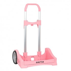 SAFTA EVOLUTION CARRO PORTAMOCHILAS- SUJECION UNIVERSAL - RUEDAS DE 14CM ANTIVIBRACION - ALUMINIO/PP - 40X85X28CM - ROSA