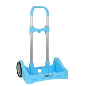 SAFTA EVOLUTION CARRO PORTAMOCHILAS- SUJECION UNIVERSAL - RUEDAS DE 14CM ANTIVIBRACION - ALUMINIO/PP - 40X85X28CM - AZUL CLARO