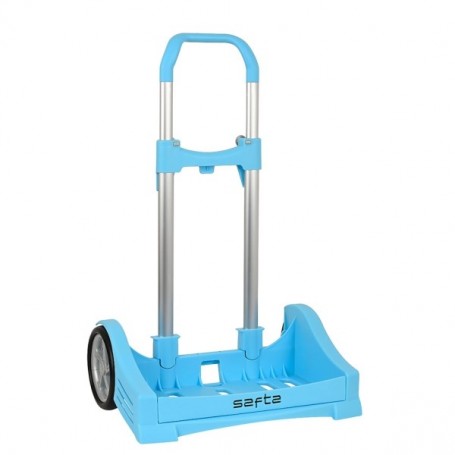 SAFTA EVOLUTION CARRO PORTAMOCHILAS- SUJECION UNIVERSAL - RUEDAS DE 14CM ANTIVIBRACION - ALUMINIO/PP - 40X85X28CM - AZUL CLARO
