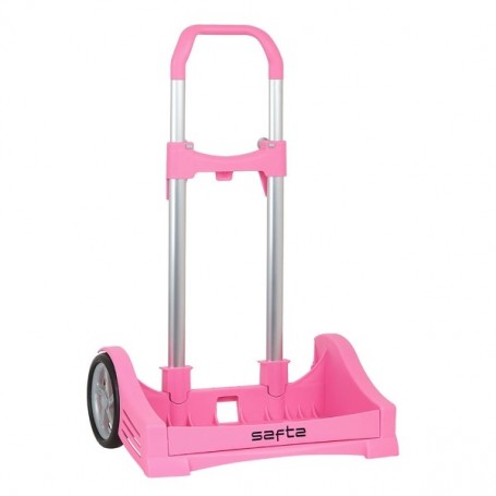 SAFTA EVOLUTION CARRO PORTAMOCHILAS- SUJECION UNIVERSAL - RUEDAS DE 14CM ANTIVIBRACION - ALUMINIO/PP - 40X85X28CM - ROSA