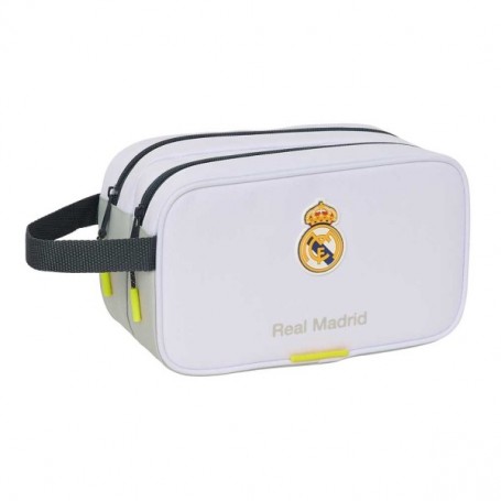 SAFTA REAL MADRID NECESER DE 5L PORTATODO - 2 COMPARTIMENTOS - ASA DE MANO - CIERRE DE CREMALLERA - 26X15X12.5CM - BLANCO Y NEGR