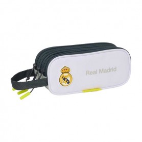 SAFTA REAL MADRID ESTUCHE PORTATODO DE 1.25L - 3 COMPARTIMENTOS - ASA DE MANO - CIERRE DE CREMALLERA - 21X8.5X7CM - BLANCO Y NEG