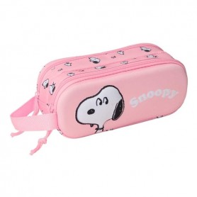 SAFTA SNOOPY ESTUCHE PORTATODO 3D DE 1L - 2 COMPARTIMENTOS - CIERRE DE CREMALLERA - ASA DE MANO - 21X8X6CM - ROSA PASTEL