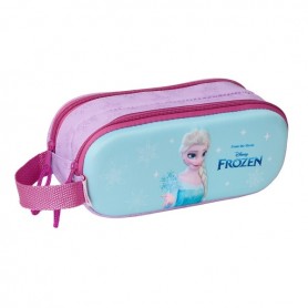 SAFTA FROZEN ESTUCHE PORTATODO 3D - 2 COMPARTIMENTOS - ASA DE MANO - 21X8X6CM - ROSA/AZUL