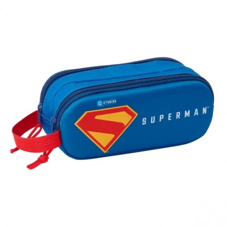 SAFTA SUPERMAN ESTUCHE PORTATODO 3D - 2 COMPARTIMENTOS - CIERRE DE CREMALLERA - ASA DE MANO - 21X8X6CM - ROJO Y AZUL