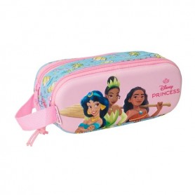 SAFTA PRINCESAS DISNEY ESTUCHE PORTATODO 3D DE 1L - 2 COMPARTIMENTOS - CIERRE DE CREMALLERA - ASA DE MANO - 21X8X6CM - AZUL CLAR