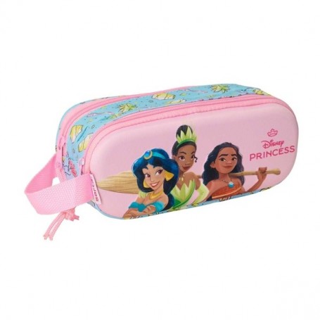 SAFTA PRINCESAS DISNEY ESTUCHE PORTATODO 3D DE 1L - 2 COMPARTIMENTOS - CIERRE DE CREMALLERA - ASA DE MANO - 21X8X6CM - AZUL CLAR