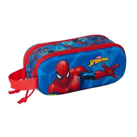 SAFTA SPIDER-MAN ESTUCHE PORTATODO 3D DE 1L - 2 COMPARTIMENTOS - CIERRE DE CREMALLERA - ASA DE MANO - 21X8X6CM - ROJO Y AZUL