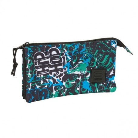 SAFTA GRAFFITI GO PORTATODO - 3 COMPARTIMENTOS CON CREMALLERAS - BOLSILLO INTERIOR - 0.60L - 220X30X120MM - AZUL OSCURO