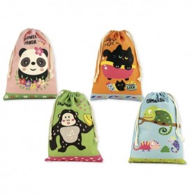 BISMARK ANIMALS BOLSA ESCOLAR PARA MERIENDA - MEDIDA 22X35CM - CIERE DE TIRAS - 4 DISEÑOS DIFERENTES