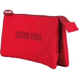 DOHE COLOUR VIBES PORTATODO TRIPLE - CIERRE DOBLE CON CREMALLERA Y TIRADOR DE GOMA - ROJO