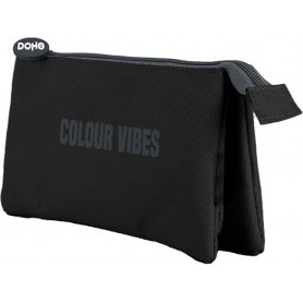 DOHE COLOUR VIBES PORTATODO TRIPLE - CIERRE DOBLE CON CREMALLERA Y TIRADOR DE GOMA - NEGRO